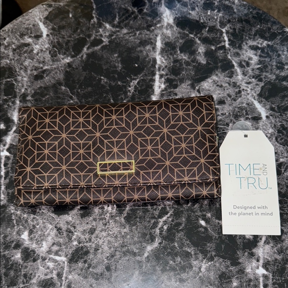 Time and Tru Dark Brown Wallet with Geometric Accent